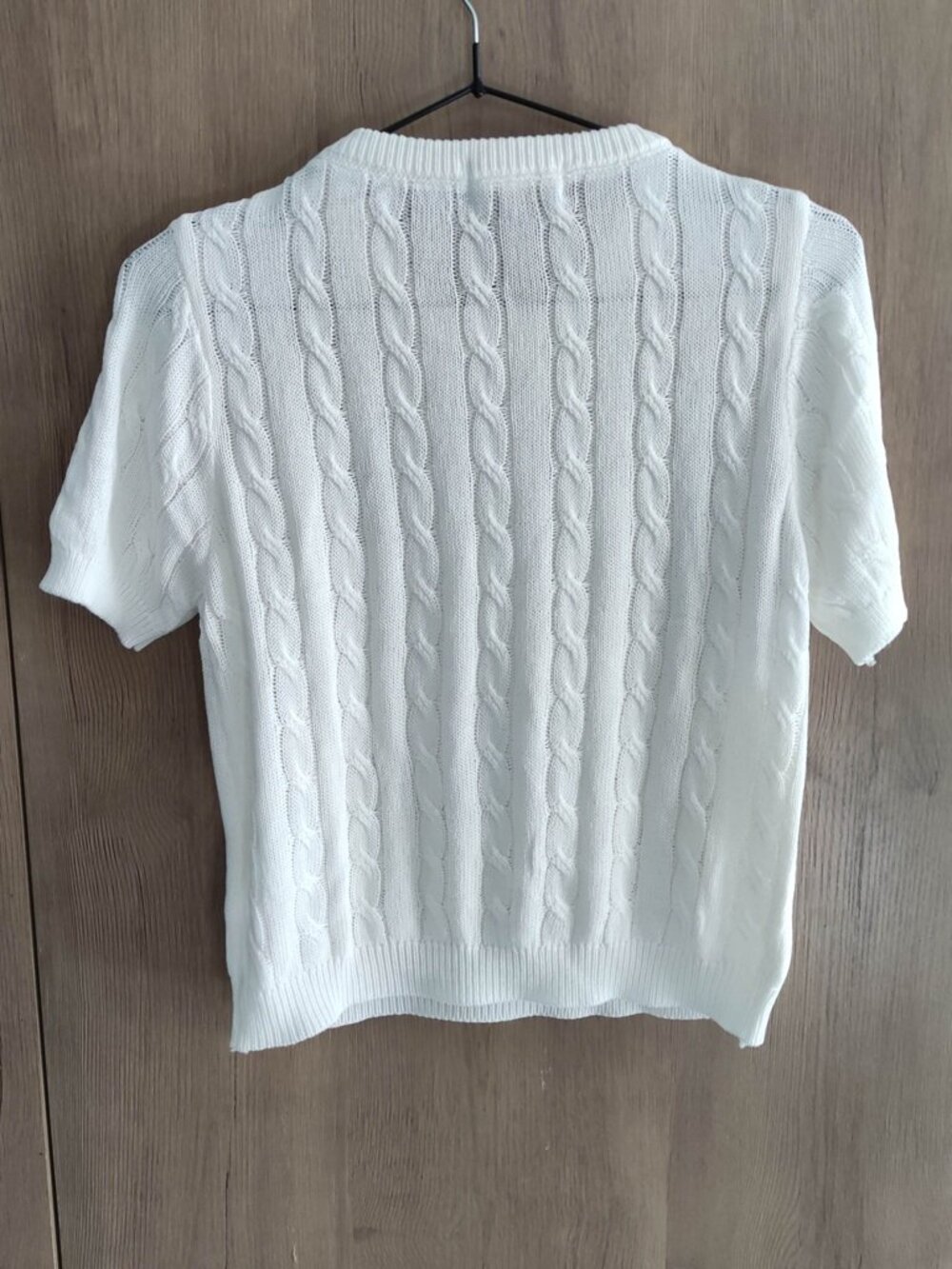 Polo Ralph Lauren White Cable Knit Short Sleeve Sweater Embroidered Polo Bear - Picture 6 of 7